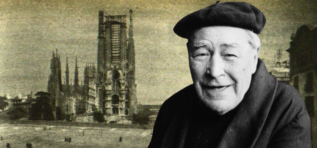 La basílica de la Sagrada Família de Barcelona, el 1926, i l'escriptor Josep Pla