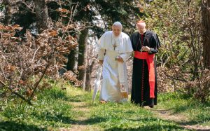 Hopkins (Benet XVI) i Pryce (Francesc) a la pel·lícula "Els dos Papes" - Netflix