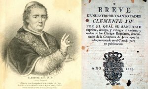 Al 1773, el Papa Clemente XIV es va veure obligat a suprimir la Companyia de Jesús