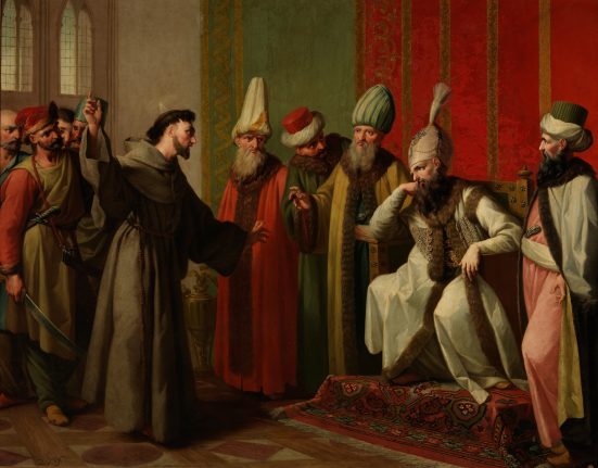 «San Francisco ante el sultán de Egipto Malec-el-Kamal», quadre de Zacarías González Velázquez, pintat al voltant de 1787