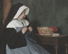 "Una monja asseguda a una taula cosint" de François Bonvin
