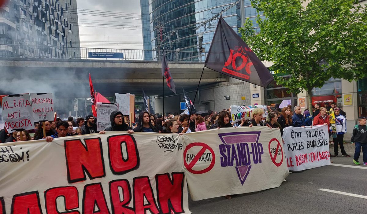 Manifestació de la JOCI a Brussel·les contra el feixisme i el racisme, el 2019
