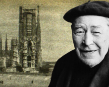 La basílica de la Sagrada Família de Barcelona, el 1926, i l'escriptor Josep Pla